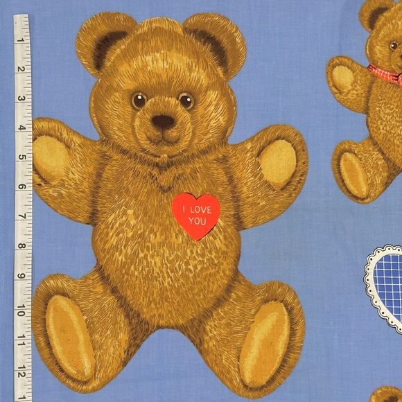 Vintage Hallmark Wamsutta Teddy Bear Fabric Panel Appliqué Hearts *CUT READ* - Picture 2 of 4